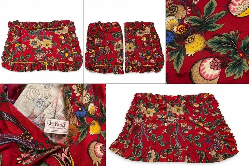 Two Vintage Waverly Home Fashions Red Floral Ruffled Pillow Sham Accent